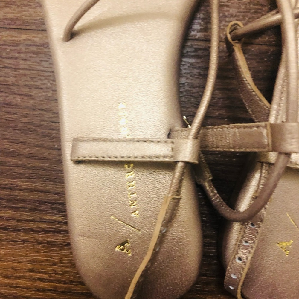 Light gold Anthropologie strappy sandals, never worn. Size 6 but runs small. - Picture 3 of 5